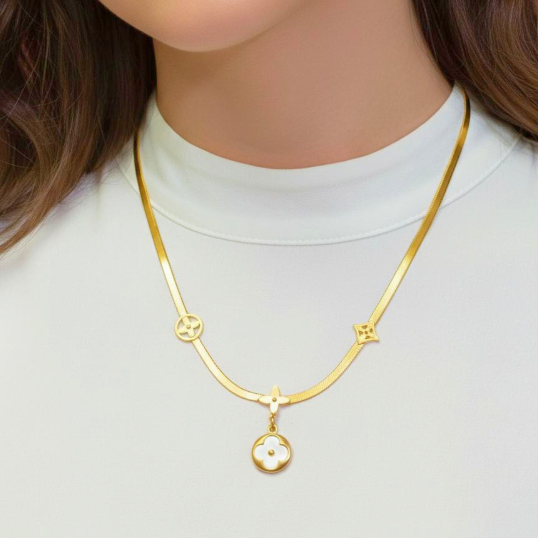 Arrivals soon at www.glamistry.shop (46) White Clover Charm Necklace - Image 1