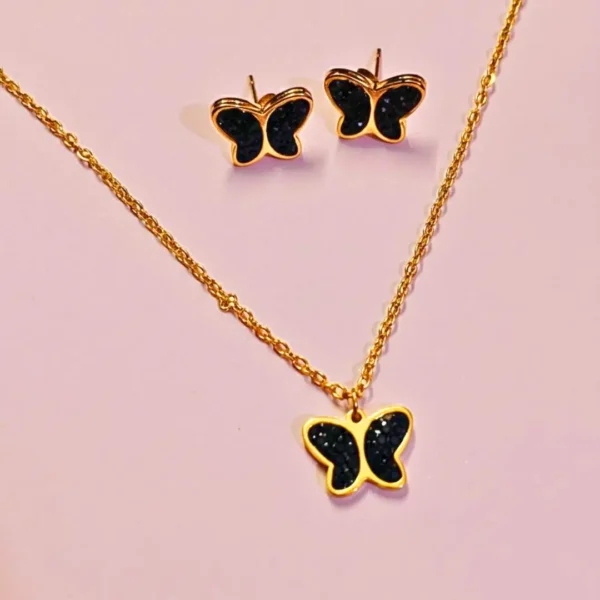 Black Butterfly Necklace & Stud Set