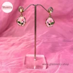 3D Blush Floral Pearl Drop Earrings - Image 2