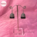 Antique Silver Beaded Jhumka Earrings - Image 4