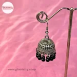 Antique Silver Beaded Jhumka Earrings - Image 3