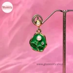 3D Emerald Floral Pearl Drop Earrings - Image 3