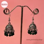 Emerald Drop Dome Jhumka Earrings (Green) - Image 2