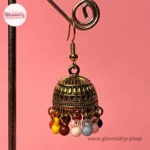Multi-colored Drop Dome Jhumka Earrings - Image 2