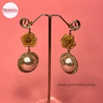 Golden Rose Pearl Drop Earrings - Image 2