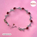 Ruby Red Tulip Crystal Bracelet – Silver-Tone Floral Bracelet for Women